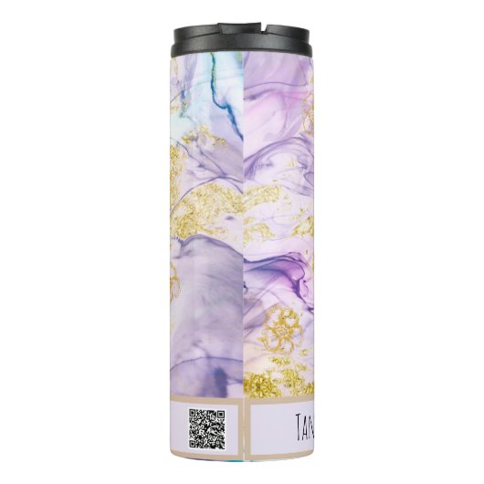 *~* Rainbow Pastel SWAG Marble QR Thermal Tumbler Thermosbeker (Achterkant)