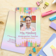 Rainbow Pastel Teacher ID Badge | Gepersonaliseerd