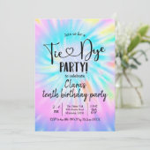 Rainbow Pastel Tie Dye Party Birthday Uitnodiging (Staand voorkant)