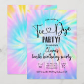 Rainbow Pastel Tie Dye Party Birthday Uitnodiging (Voorkant / Achterkant)