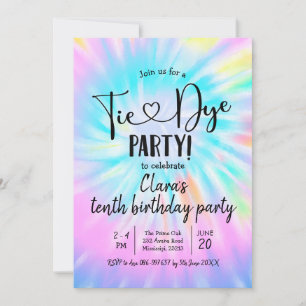 Rainbow Pastel Tie Dye Party Birthday Uitnodiging