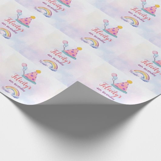 Rainbow Pastel Unicorn Any Age Birthday Cadeaupapier (Hoek)