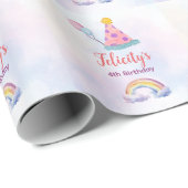 Rainbow Pastel Unicorn Any Age Birthday Cadeaupapier (Rol Hoek)