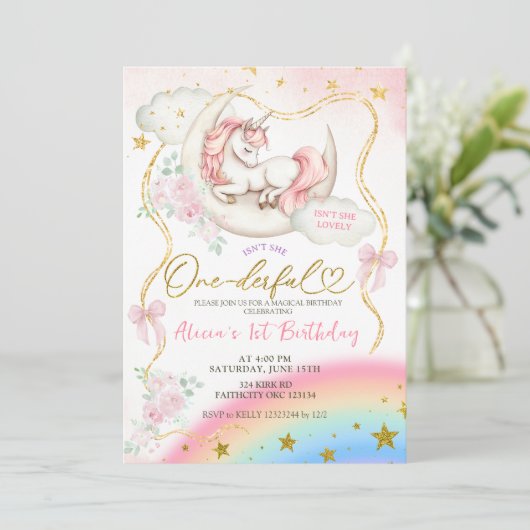 Rainbow Pastel Unicorn Magical Birthday Kaart (Staand voorkant)