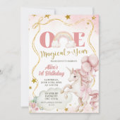 Rainbow Pastel Unicorn One Magical Year Birthday Kaart (Voorkant)