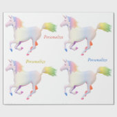 Rainbow Pastel Unicorn personaliseren Cadeaupapier (Vlak)