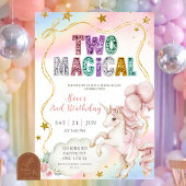 Rainbow Pastel Unicorn Two Magical 2nd birthday In Kaart