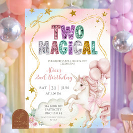 Rainbow Pastel Unicorn Two Magical 2nd birthday In Kaart