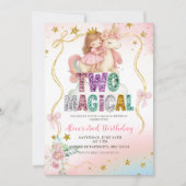 Rainbow Pastel Unicorn TWO Magical Birthday Invita Kaart (Voorkant)