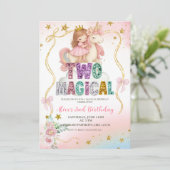 Rainbow Pastel Unicorn TWO Magical Birthday Invita Kaart (Staand voorkant)