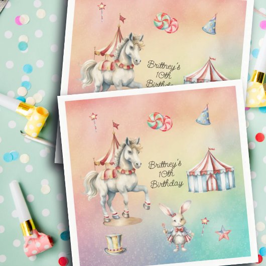 Rainbow Pastel w Animals 10th Birthday Party Servet