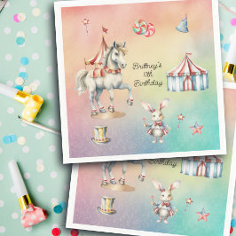 Rainbow Pastel w Animals 11th Birthday Party Servet