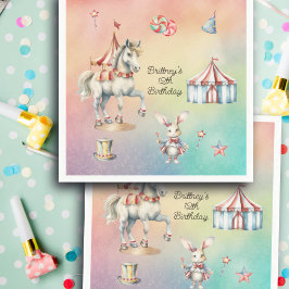 Rainbow Pastel w Animals 12th Birthday Party Servet