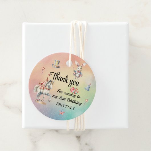 Rainbow Pastel w Animals 2e Verjaardagsfeest Bedankjes Labels (In situ)