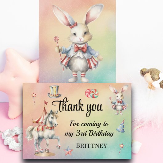 Rainbow Pastel w Animals 3rd Verjaardag Bedankkaart