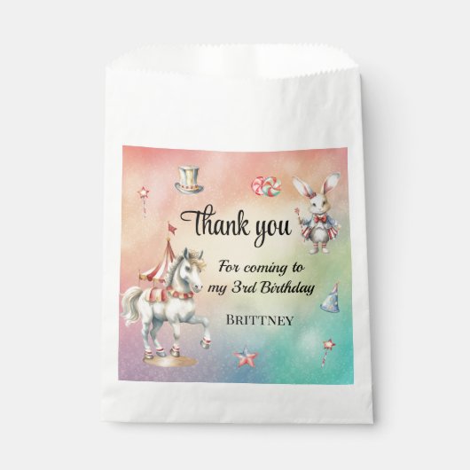 Rainbow Pastel w Animals 3rd Verjaardag Bedankzakje (Voorkant)