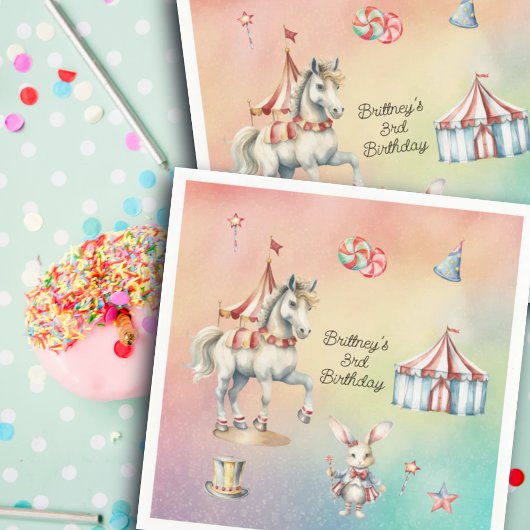 Rainbow Pastel w Animals 3rd Verjaardagsfeest Servet