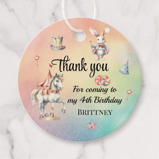 Rainbow Pastel w Animals 4th Birthday Party Bedankjes Labels (Voorkant)