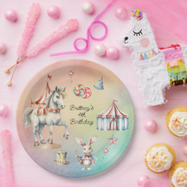 Rainbow Pastel w Animals 4th Birthday Party Papieren Bordje