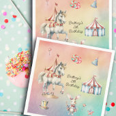 Rainbow Pastel w Animals 5th Birthday Party Servet