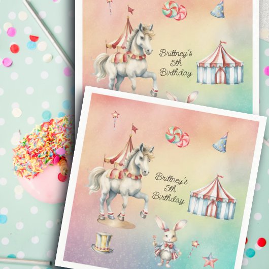 Rainbow Pastel w Animals 5th Birthday Party Servet