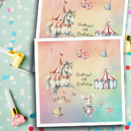 Rainbow Pastel w Animals 6th Birthday Party Servet