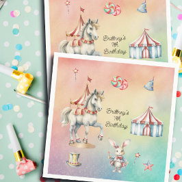 Rainbow Pastel w Animals 7th Birthday Party Servet