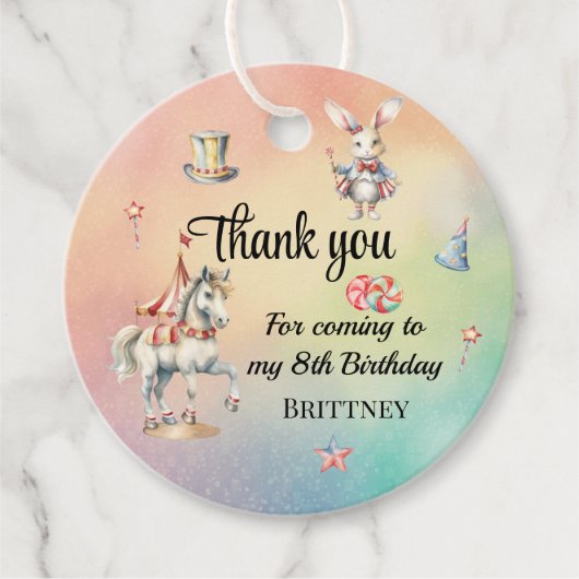 Rainbow Pastel w Animals 8th Birthday Party Bedankjes Labels (Voorkant)