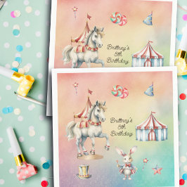 Rainbow Pastel w Animals 8th Birthday Party Servet