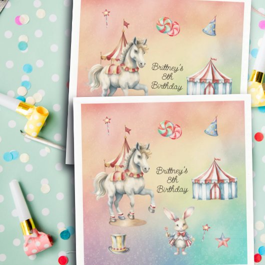 Rainbow Pastel w Animals 8th Birthday Party Servet