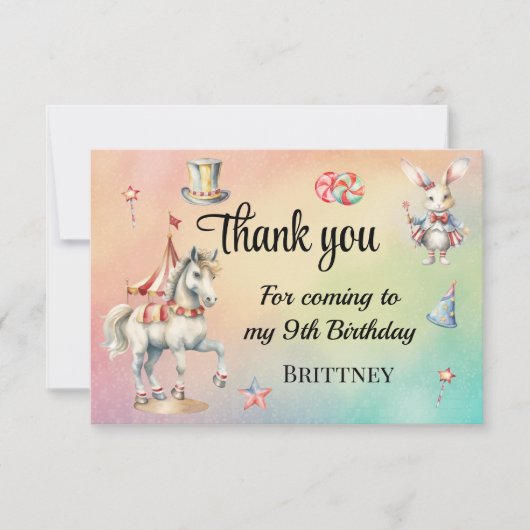 Rainbow Pastel w Animals 9th Birthday Bedankkaart (Voorkant)