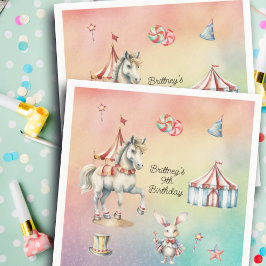 Rainbow Pastel w Animals 9th Birthday Party Servet