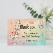 Rainbow Pastel w Dieren 12e Verjaardag Bedankkaart (Staand voorkant)