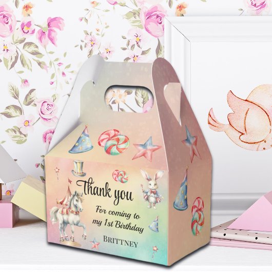 Rainbow Pastel w Dieren 1e Verjaardag Bedankdoosjes