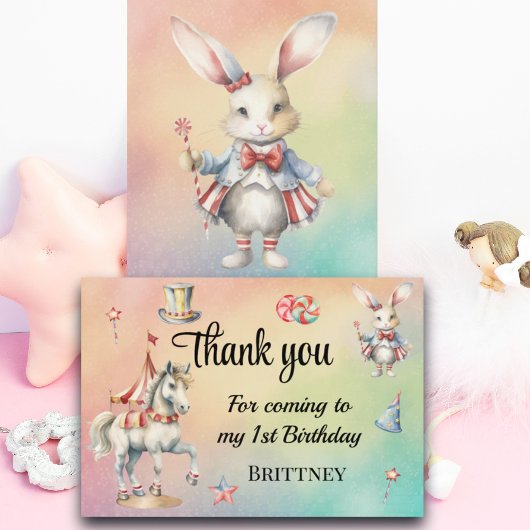 Rainbow Pastel w Dieren 1e Verjaardag Bedankkaart