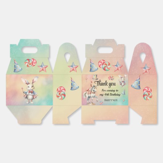 Rainbow Pastel w Dieren 4e Verjaardag Bedankdoosjes (Ongevouwen)