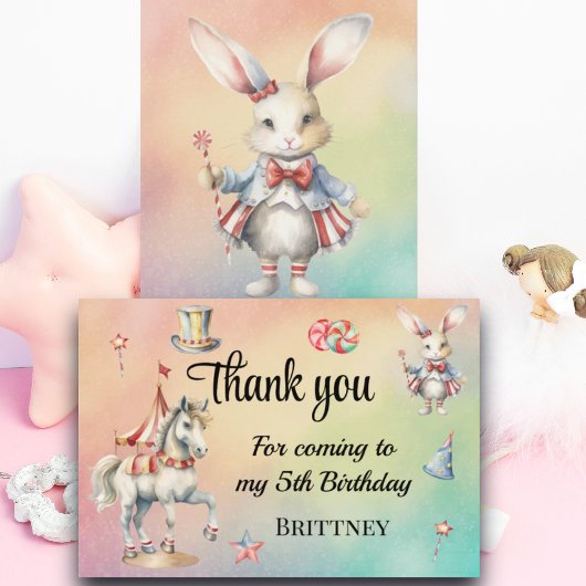 Rainbow Pastel w Dieren 5e Verjaardag Bedankkaart