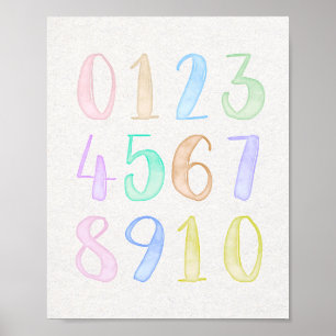 Rainbow Pastel Waterverf Nummers Kinder Educationa Poster
