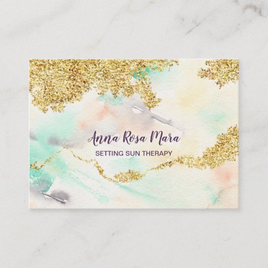 *~* Rainbow Pastel Waterverf Wash + Gold Glitter Visitekaartje (Voorkant)