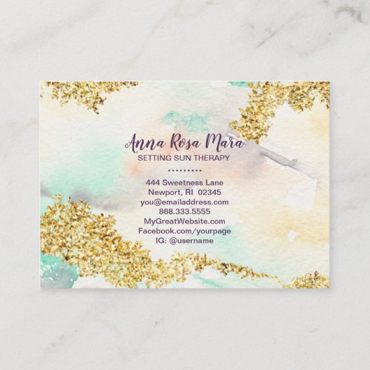 *~* Rainbow Pastel Waterverf Wash + Gold Glitter Visitekaartje (Achterkant)