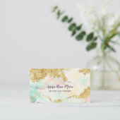 *~* Rainbow Pastel Waterverf Wash Gold Glitter Visitekaartje (Staand voorkant)