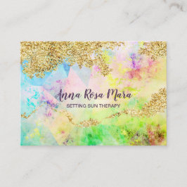 *~* Rainbow Pastel Waterverven + Gold Glitter QR Visitekaartje