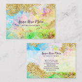 *~* Rainbow Pastel Waterverven + Gold Glitter QR Visitekaartje (Voorkant / Achterkant)