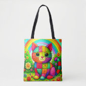 Rainbow Patchwork Cat Art Tote Bag (Voorkant)