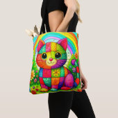Rainbow Patchwork Cat Art Tote Bag (Dichtbij)