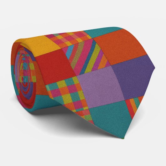 Rainbow Patchwork Plaid Stropdas (Opgerold)