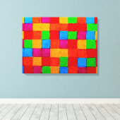 Rainbow Patchwork Quilt Color Grid Abstract Canvas Afdruk (Insitu (Houten vloer))