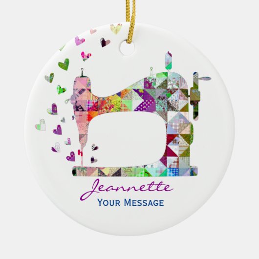 Rainbow Patchwork Quilt Sewing Machine Keramisch Ornament (Voorkant)