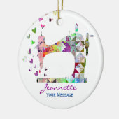 Rainbow Patchwork Quilt Sewing Machine Keramisch Ornament (Links)