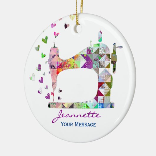 Rainbow Patchwork Quilt Sewing Machine Keramisch Ornament (Links)